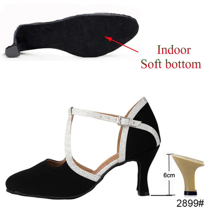 New Latin Dance Shoes Ladies Salsa Tango Ballroom Party High Heels Black Silver Summer Closed Toe Women's Shoes Dancing Shoes