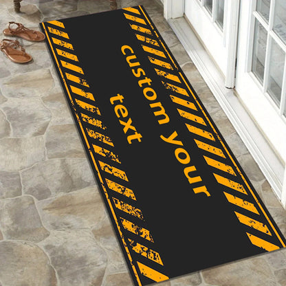VIKAMA Motorcycle Garage Floor Mat, Warning Stripe Oil-Resistant Workshop Rug, Personalized Biker Decor Carpet