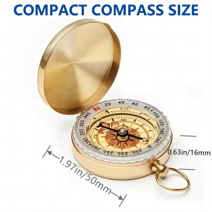 TRALOW Brass Pocket Handheld Compass, Water‑Resistant Navigation Tool for Camping Hiking Orienteering Outdoor Survival Gear