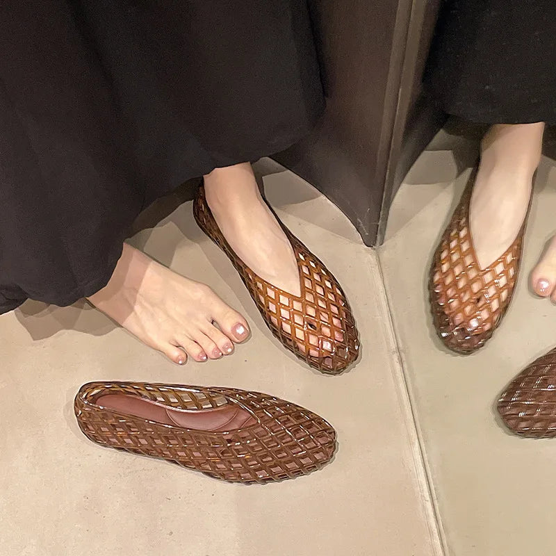 New V-mouth Crystal Jelly Shoes Fashionable, Versatile, Comfortable, Flat Bottom Single Shoes, Casual Sandals for Women