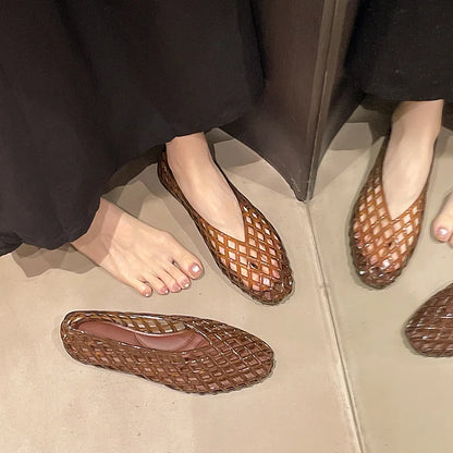 New V-mouth Crystal Jelly Shoes Fashionable, Versatile, Comfortable, Flat Bottom Single Shoes, Casual Sandals for Women