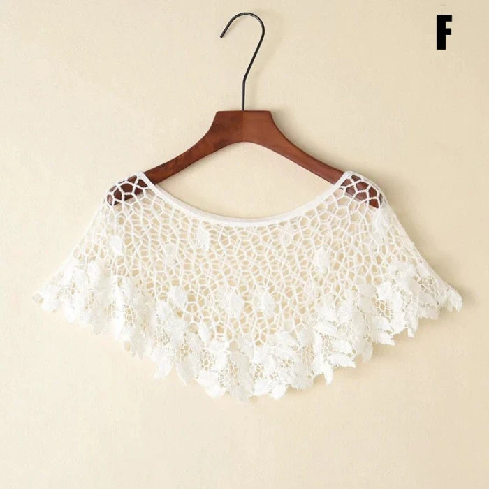 Women Vintage Crochet Knit Cape Elegant Cute Lace Short Hollow Out Shawls Shrug Poncho Wedding Bridal Evening Dress Lace Scarf