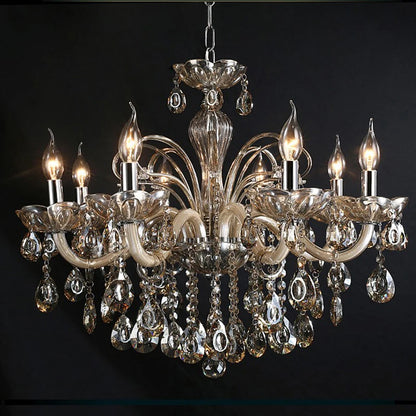 New Modern Candle Cognac Color Crystal Chandelier Living Room Large Light Atmosphere Restaurant Bedroom Lobby Hotel Hanging Lamp