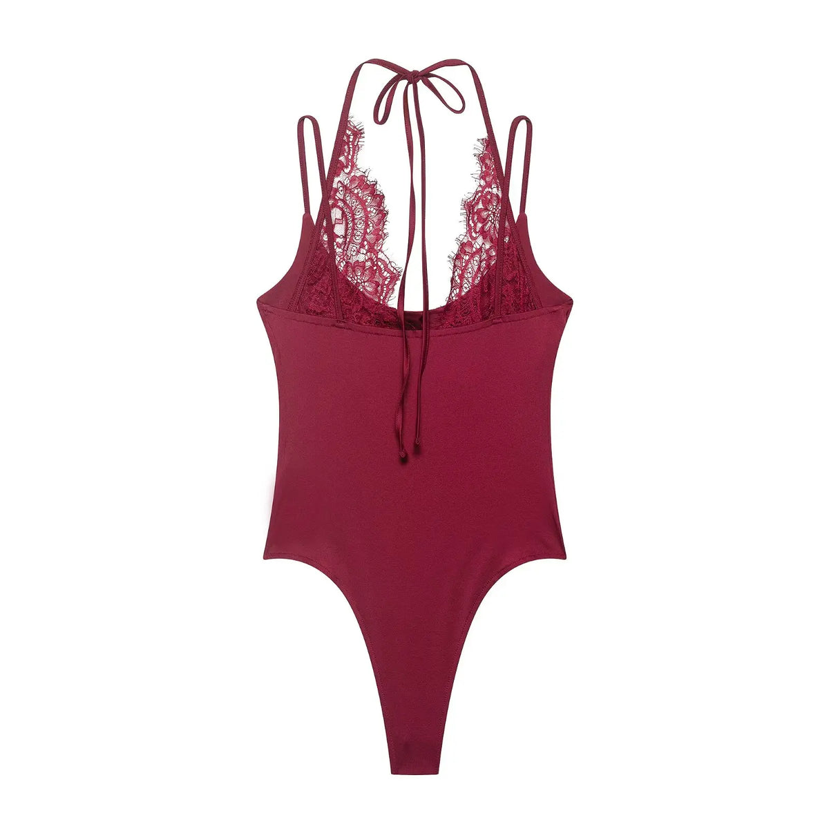Women's Jumpsuit 2026 Spring New Solid Color Halter Neck Lace Splice Sexy Slim-Fit Romper Personalized Fashion