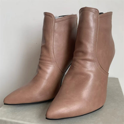 Black Women's high-heeled Ankle Boots Spring Autumn Fashion Point Toe Ladies Shoes Sexy Nightclub Short Boot Grey Large Size 45