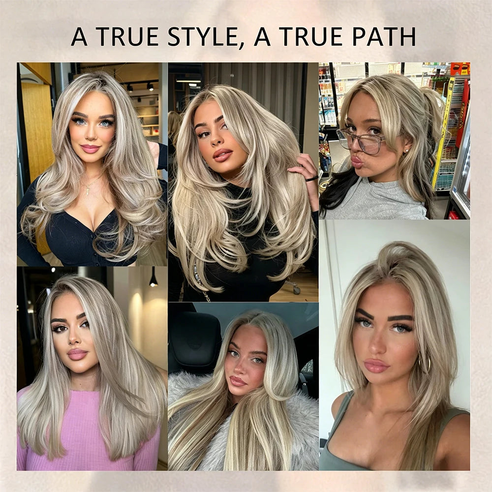 13x4 Glueless Ash Blonde Highlight Lace Front Wigs For Women Straight Brazilian Remy Human Hair Wig HD Transparent Lace Frontal