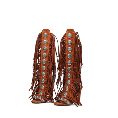 Sandalias Mujer  2025 Summer Women Sandals Peep Toe Sexy Lace Up Knee High Shoes Zapatos De Mujer High Heels
