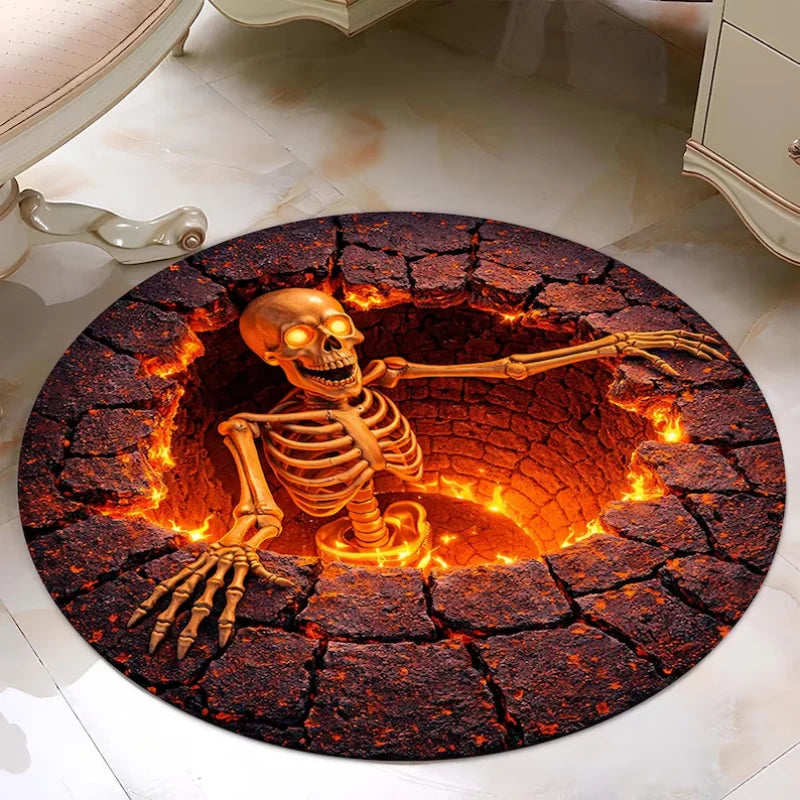 Visual Hole Black Cat Round Halloween Rug Optical Illusion Circular Floor Mat Non Slip Soft Carpet for Bedroom Dorm Home Decor