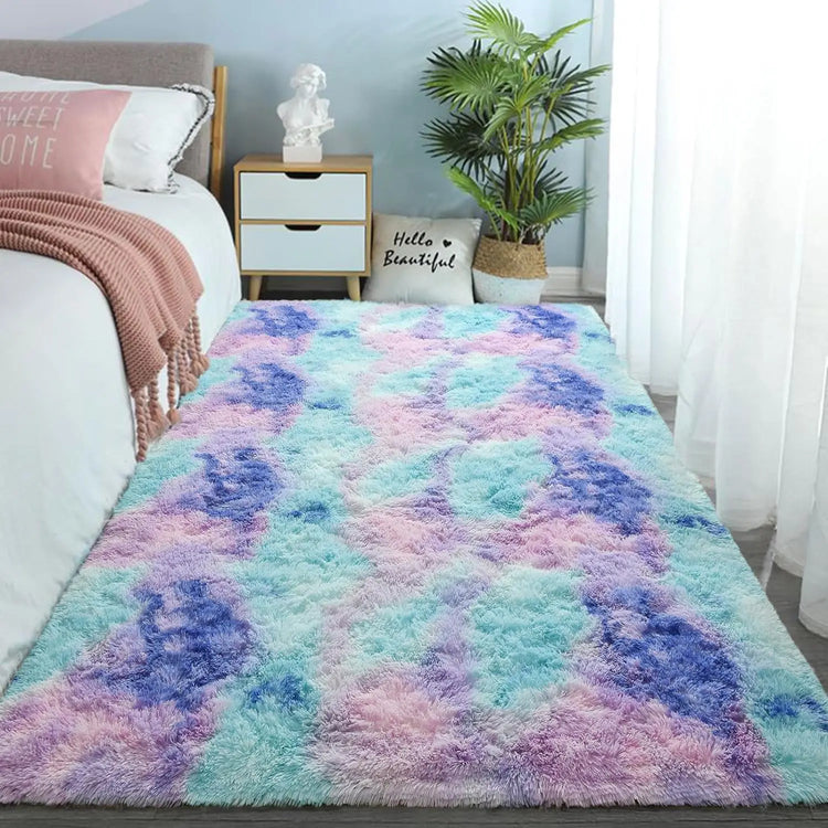 Tie-dye Soft Runner Rugs for Bedroom Living Room Plush Fluffy Mat Shag Furry Area Carpet Anti-Slip for Girls Room Home Decorat