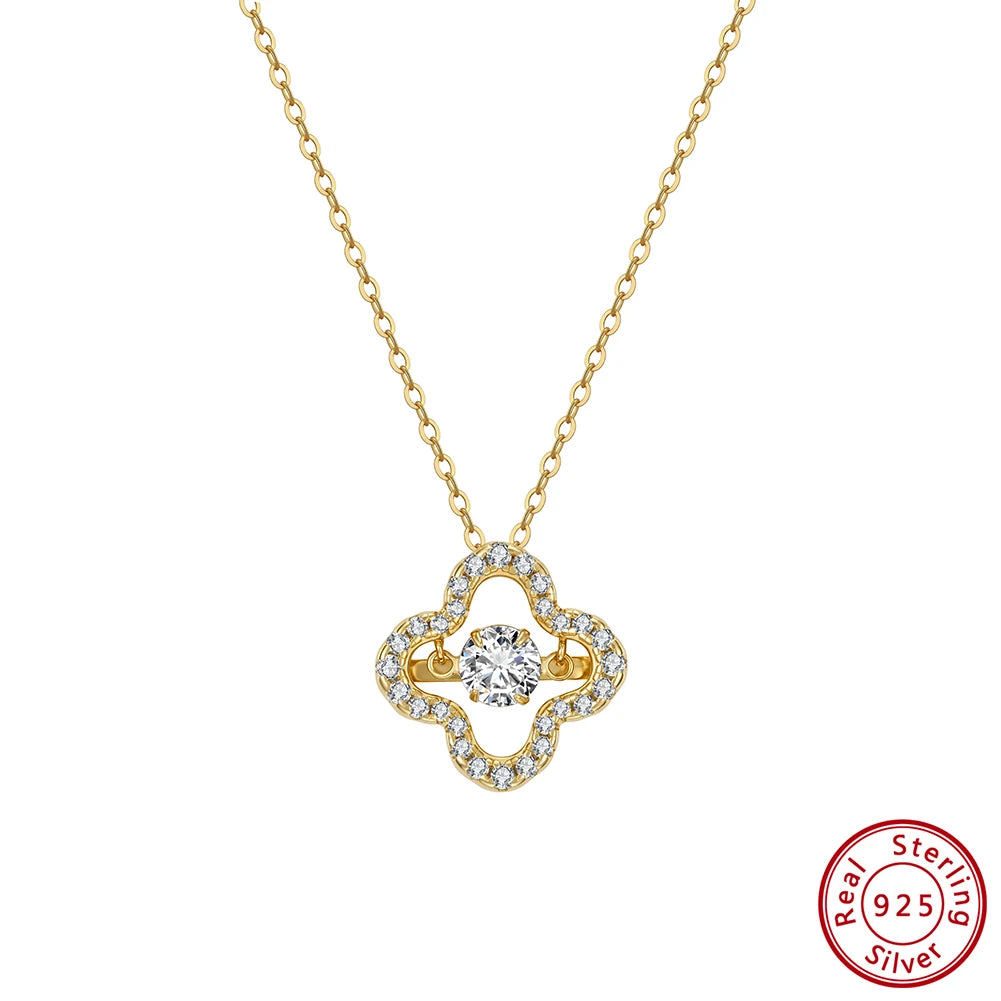 KISS MANDY 925 Pure Silver D Color Moissanite Four-Leaf Clover Necklace Flower Diamond Pendant Choker Chain Elegant Gift SMON20