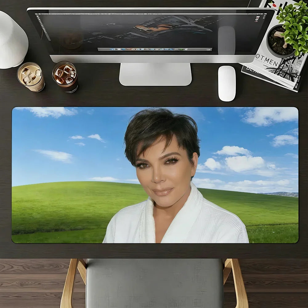 Cool Rich Kris Jenner Mouse Pad Large Non-Slip Waterproof Mat Stitched Edge Keyboard Pad for Gaming Daily Office