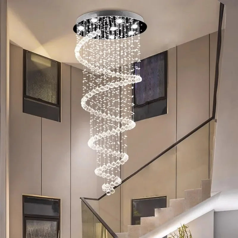 Spiral Crystal LED Ceiling Chandelier Light Bedroom Hall Living Room Suspension Lustre Corridor Staircase Hanging Lamp Fixture