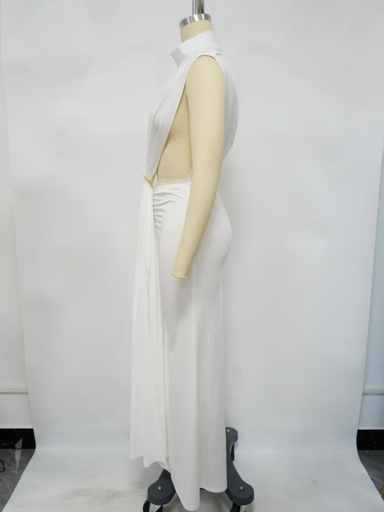 CM.YAYA Women O-neck High Split Ruched Stacked Bodycon Midi Maxi Dress 2024 Evening Party Club Vestidos Sexy Chic Long Dresses