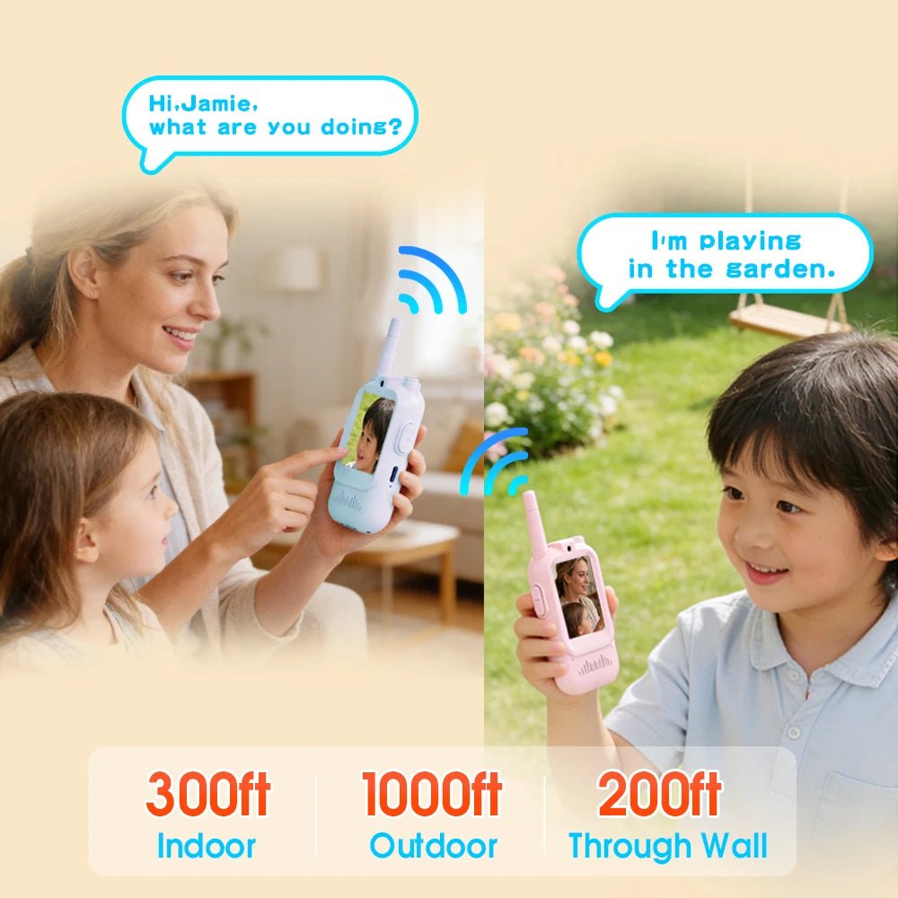 Kid's Video Walkie Talkie with Audio Message Sending and Photo Taking Long Range 2 Way Radio for Camping Christmas Gifts
