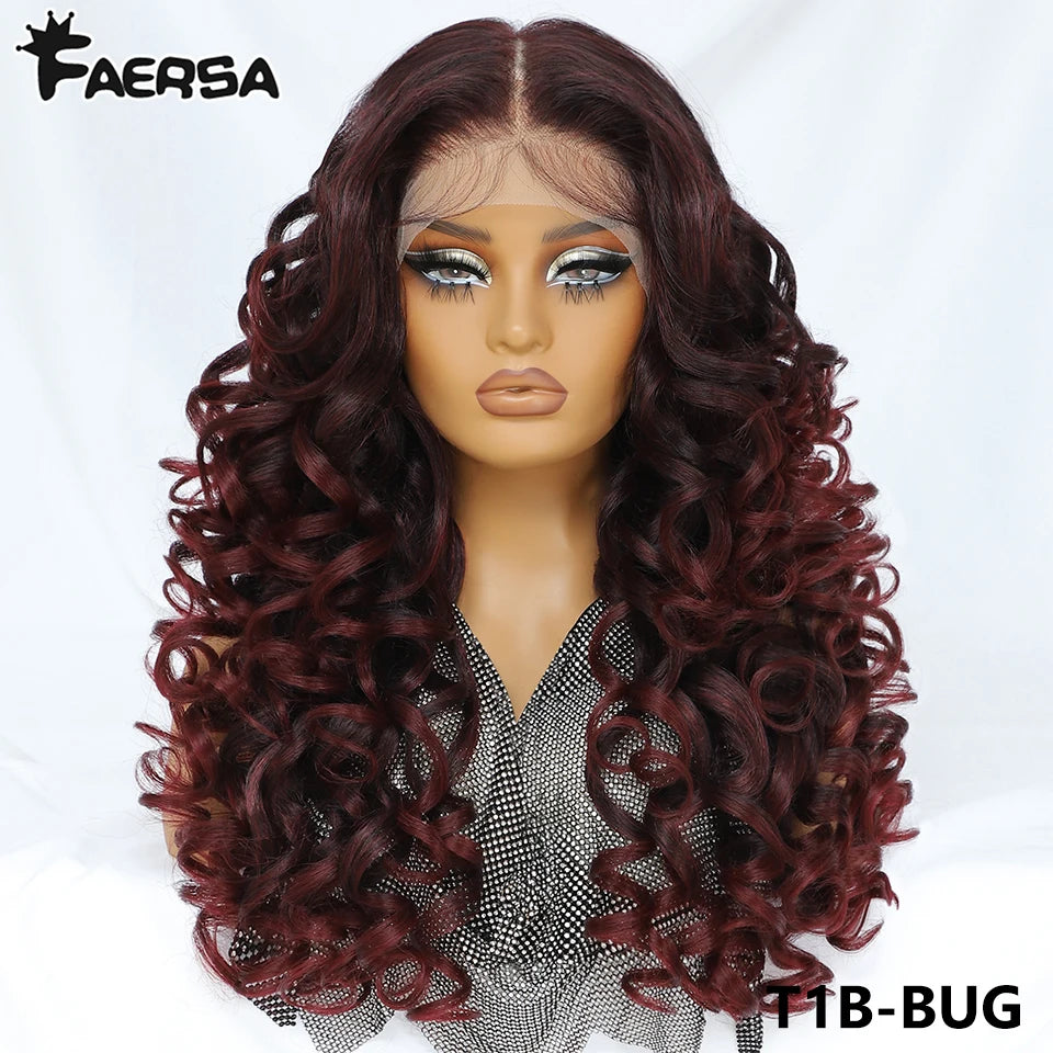 Latisha 13X6 HD 13X5X1 Synthetic Lace Front Wigs Curly Pre Plucked Lace Frontal Wig with Bangs for Women Highlight with Babyhair