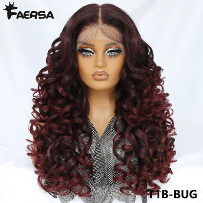 Latisha 13X6 HD 13X5X1 Synthetic Lace Front Wigs Curly Pre Plucked Lace Frontal Wig with Bangs for Women Highlight with Babyhair