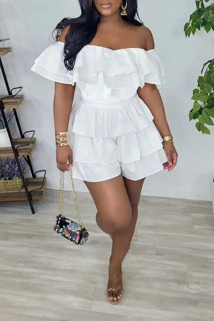 Women's Jumpsuits Elegant Women Playsuit Sexy Off Shoulder Ruffles Slim Short Jumpsuit 2025 Summer Fashion Ruffle Rompers Female