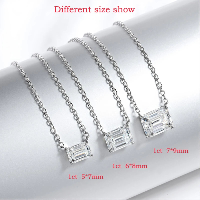 Smyoue 1-3CT Solitaire Moissanite Necklace for Women Emerald Cut Lab Diamond Wedding Female Necklace 925 Sterling Silver Jewelry
