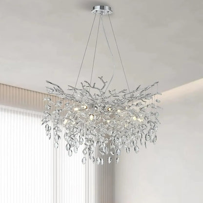 Modern Chrome Crystal Ceiling Chandelier Round Branch Crystal Chandeliers For Dining Living Room Bedroom Kitchen Fixture