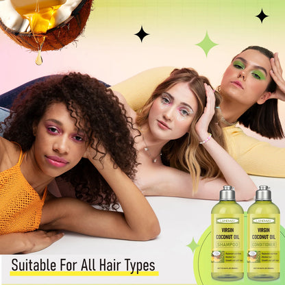 Virgin Coconut Oil Shampoo & Conditioner Set – Deep Moisturizing for All Hair Types Transform dry, dull hair into soft.