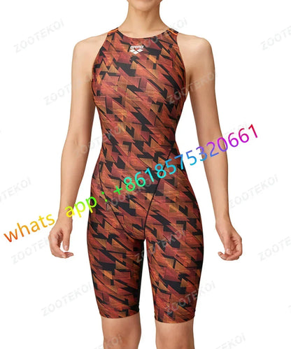 Womens One Piece Bodysuit Swimsuit Triathlon Competitive Pro Training Knee Length Swimwear Swimming Pool Comfort Bathing Suit