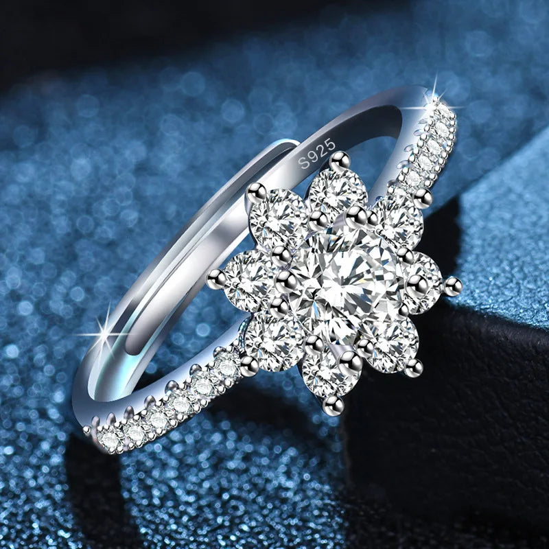 Original 925 Sterling Silver Ring High Quality Adjustable Opening AAA Zircon For Women Wedding Fine Fashion Jewelry Gift