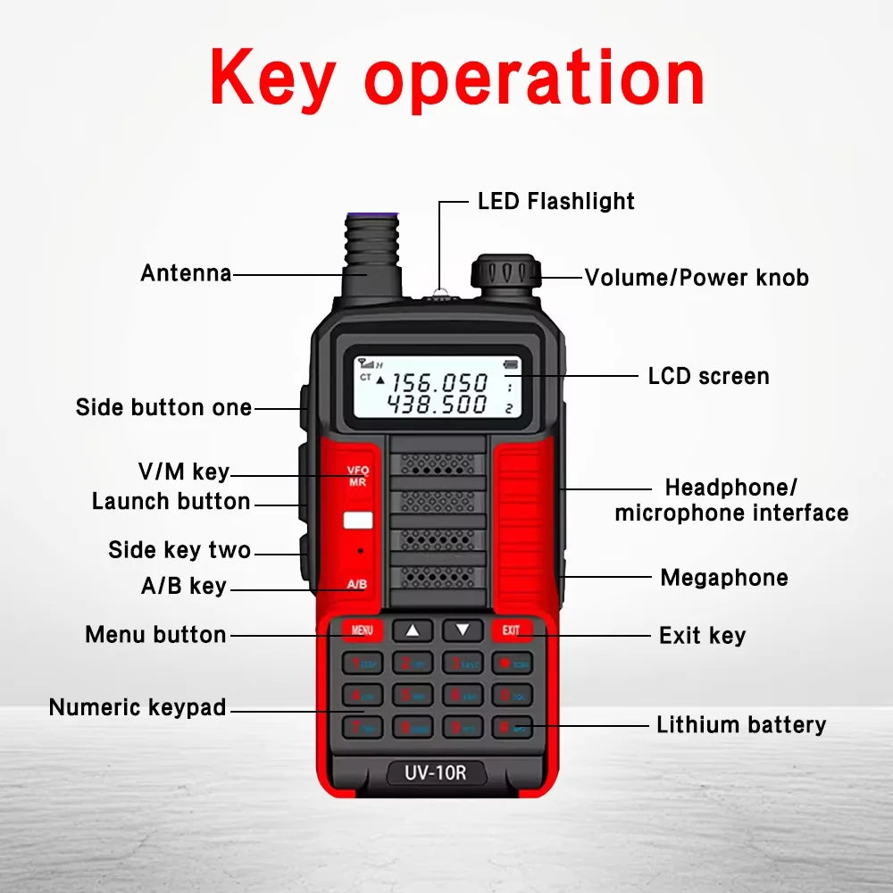 Baofeng UV-10R High Power Walkie Talkie 999CH FM Radio Flashlight VOX Portable Outdoor Hunting Construction Two Way Radio