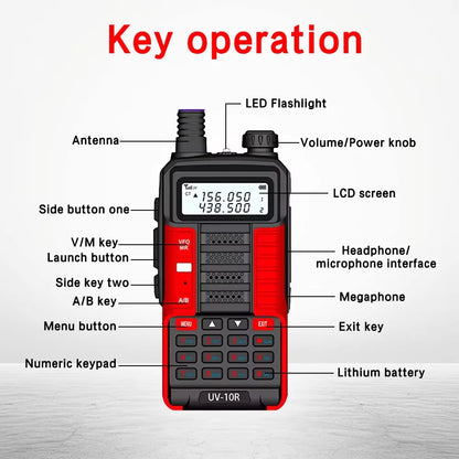 Baofeng UV-10R High Power Walkie Talkie 999CH FM Radio Flashlight VOX Portable Outdoor Hunting Construction Two Way Radio
