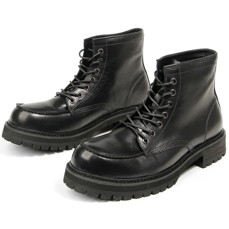 Vintage Work Boots Men's Winter High-top Leather Boots Men Mid-top Short Boots