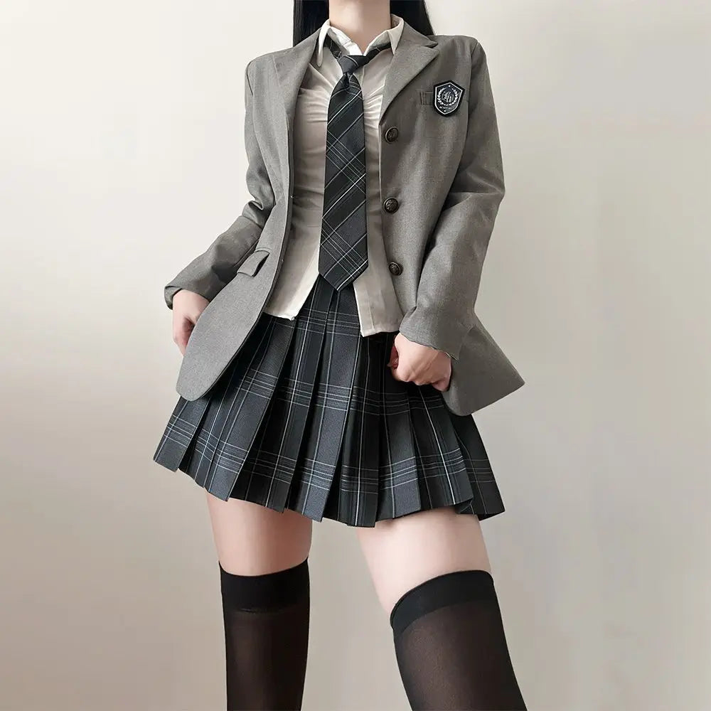 JK Uniform Suit Plaid Skirt Suit Slim Girl Pure Desire Pink Summer School Sister Battle Robe Tight School Uniform