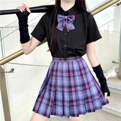 New Japanese School Uniform Korean Student Jk Seifuku Blouse Pleated Skirt Tie Full Set Girl Plaid Skirt Pink Uniforms For Woman