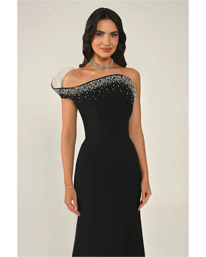 Aunber Elegant Crystal Appliques One Shoulder Evening Prom Dresses Gown Black Irregular Mermaid Party Dresses Women Customized