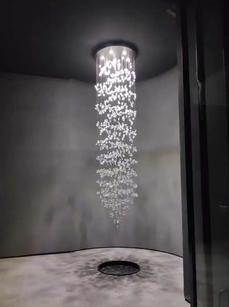 Crystal Stone Hanging Lamp Large Luxury Led Chandelier Staircase Living Room Light Fixture Long Hallway Lobby Indoor Home Lustre