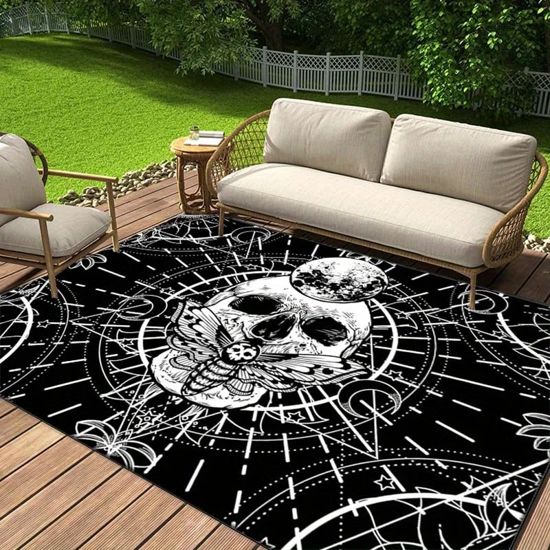 3D Gothic Skull Moth Print Rug High Quality Non Slip Mat For Patio Garden Living Room Indoor Outdoor Decor Carpet