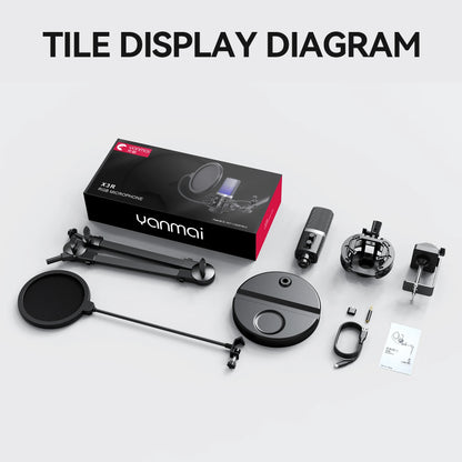 Gaming Microphone Usb Computer Microphone for PC Condenser Podcast Mic for Recording with Headphone Jack, Noise Cancellation