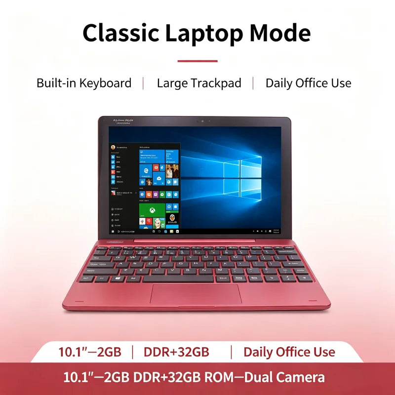Detachable 2 in 1 RE101 10.1' Windows Laptop Tablet, Intel X5-Z8350, 2GB DDR 32GB ROM HD IPS Screen Dual Camera, HDMI-Compatible