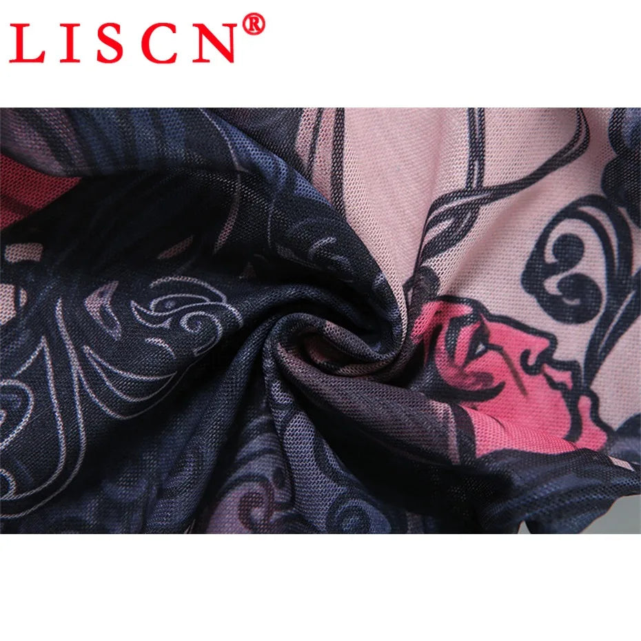 10 Wholesale Items Jumpsuits Women Summer 2025 Short Sleeve Bodycon Sexy Y2k Printing Mesh See Through Backless Rompers K15151