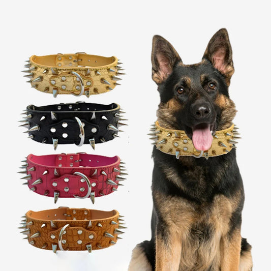 Vintage Heavy Duty Spiked Dog Collars Anti-bite Adjustable Comforable Widen PU Leather Pet Necklace Pets Accessories for Dogs