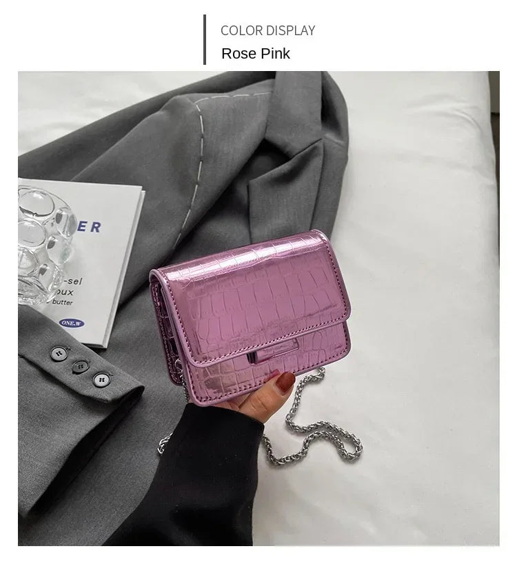 Vintage Women Silver Chic Crossbody Bag Luxury Designer Small Shoulder Bags Fashion Gold Mini Square Cute Pu Leather Handbag