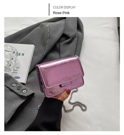 Vintage Women Silver Chic Crossbody Bag Luxury Designer Small Shoulder Bags Fashion Gold Mini Square Cute Pu Leather Handbag