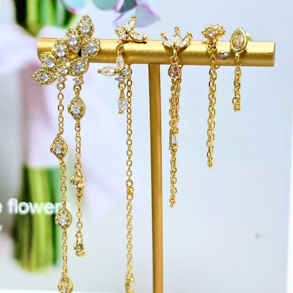 Women's 925 Sterling Silver Ear Needle Crystal Zircon Water Droplets Stud Hoop Gold Huggie Earrings Premium Luxury Party Jewelry