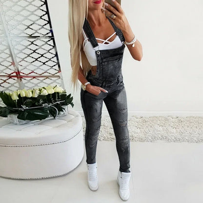 Casual Denim Jumpsuit Summer Ladies Long Pants Rompers Women Jumpsuit Overalls Ripped Jeans Strappy Off Shoulder Boyfriend Jeans