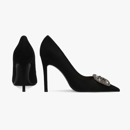 2025 Women's Summer New Luxury Crystal Square Buckle Design Sexy Pointed Stilettos Elegant Banquet Dress Party Shoes Plus Size