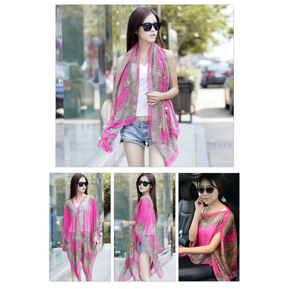 〔YS1〕Summer Sun Protection Chiffon Printed Scarf  Scarf Polyester Shawls For Women Beach Silk Variable Decorative Shawl