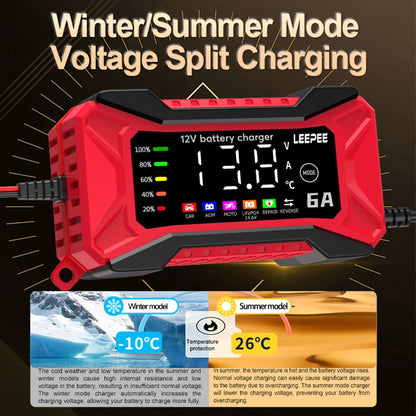 Intelligent Car Battery Charger Full Automatic Smart Battery Charging Fast Power Charging Pulse Repair Tools  Digital LCD Display For SUV Motorcycle Truck RV