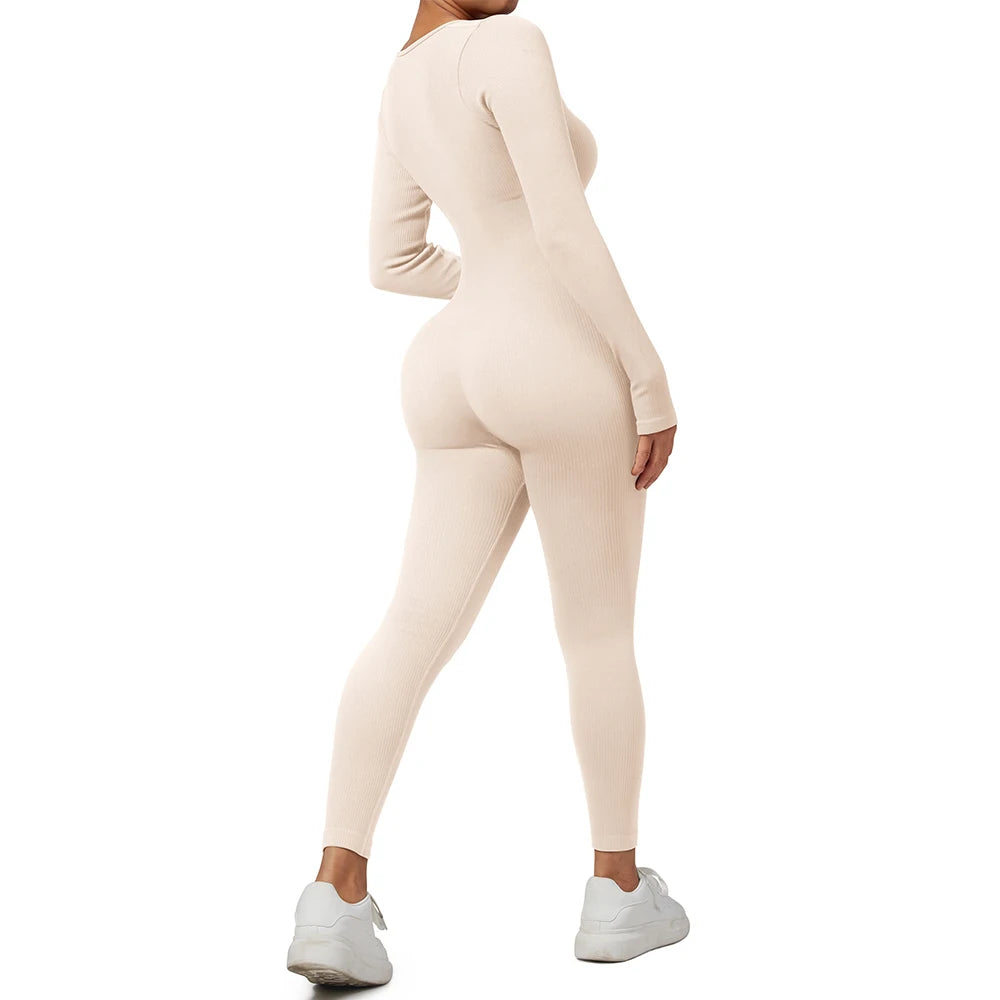 Women Autumn Winter Long Sleeve Jumpsuits Bodycon Slim Fit Streetwear Overall One Piece Bodysuits Outfit Yoga Jumpsuit Women