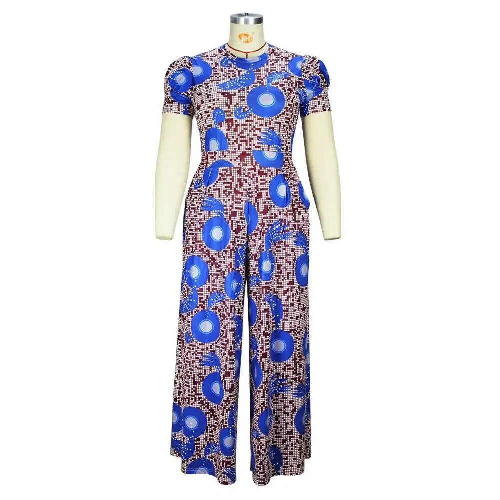 Loose Women's 2025 Summer Wide Leg Pants Letter Printed Short Sleeves Bubble Sleeves Large Size Jumpsuit