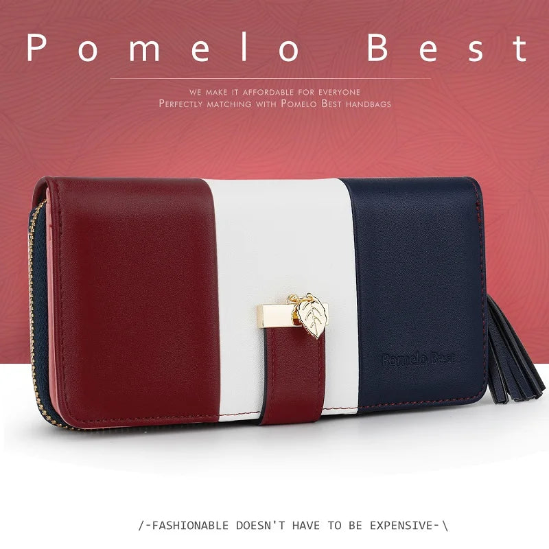Pomelo Best RFID Blocking Tri-color Women's Zipper Wallet PU Leather Large Capacity Card Holder Coin Purse Travel Gift Clutch