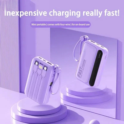 50000mAh Large Capacity Solar Power Bank 4 In1 Built in Cables Intelligent Digital Display Laser Light For Samsung Apple