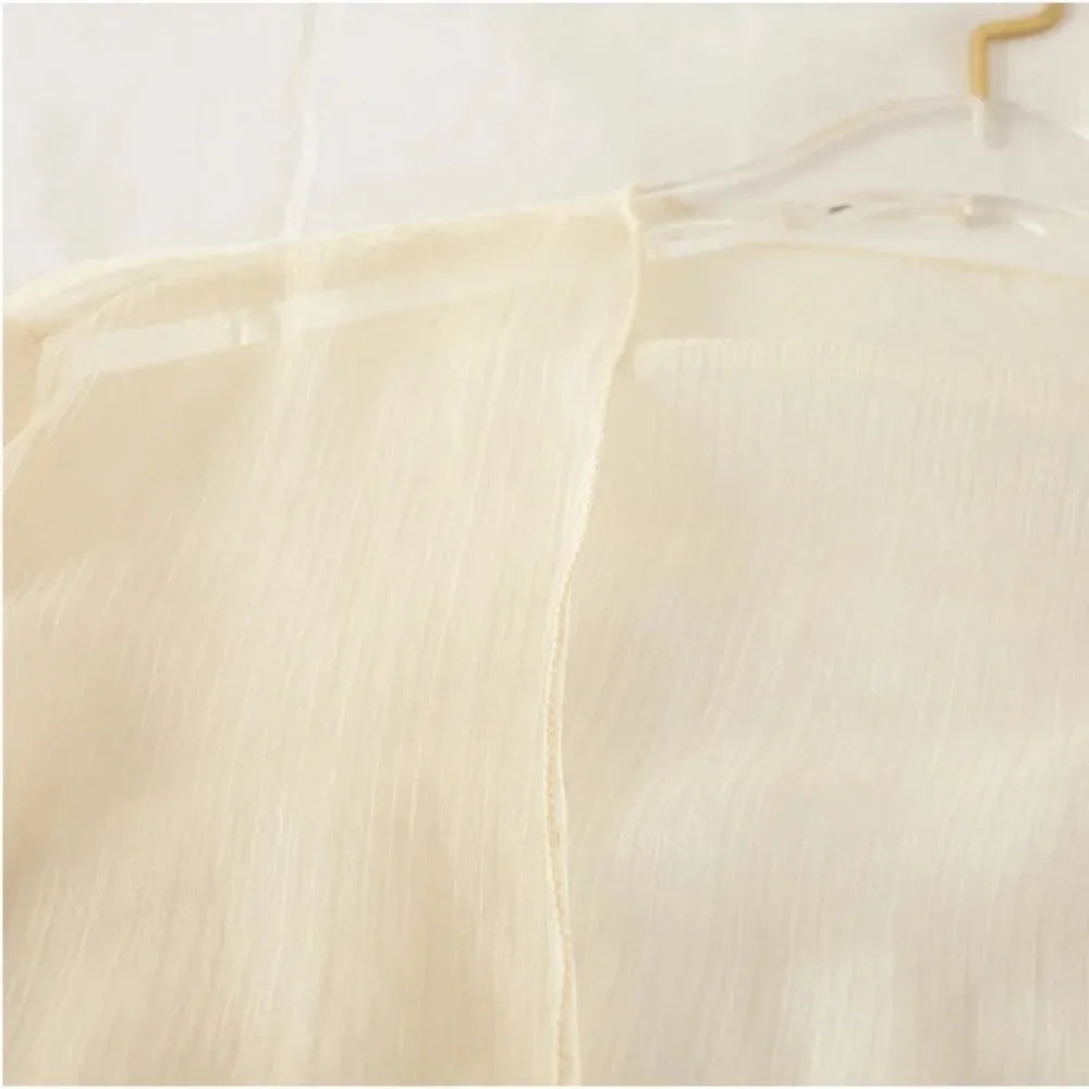 Casual Crinkle Women Cardigan Loose Chiffon Short Shawl See Through Transparent Thin Section Top Small Jacket